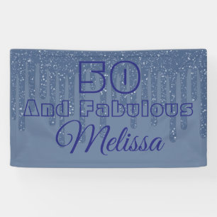 Blue 50 And Fabulous Wax Drips Birthday Banner