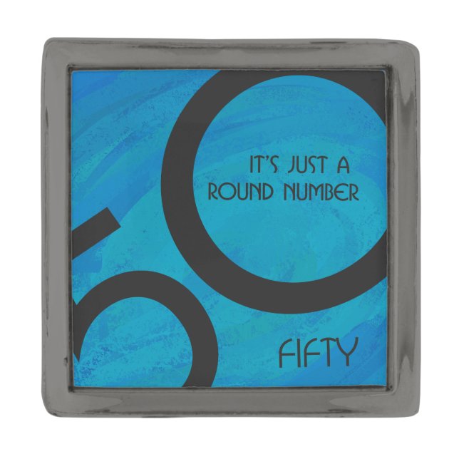 Blue 50 Decade Birthday Gunmetal Finish Lapel Pin (Front)