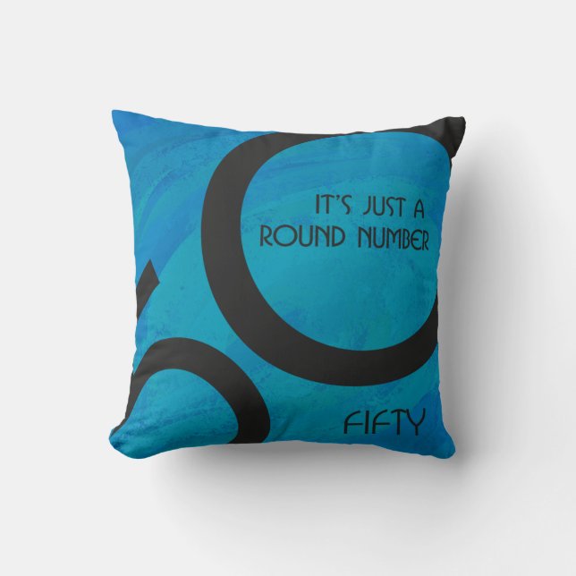 Blue 50 Decade Birthday Throw Pillow (Front)