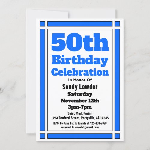 Blue 50th Birthday Invitation