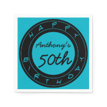 Blue 50th Birthday Party Personalized Paper Napkin
