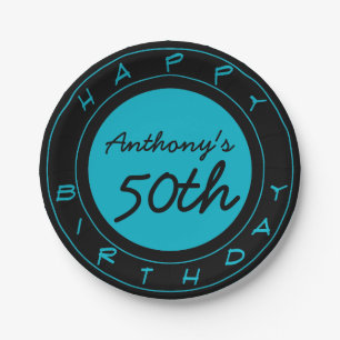 Blue 50th Birthday Party Personalized Paper Plates