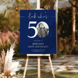 Blue 50th Birthday Welcome Sign   Look Who's 50
