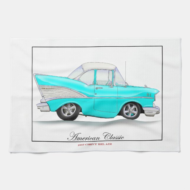 Blue 57 Chevy kitchen towel (Horizontal)