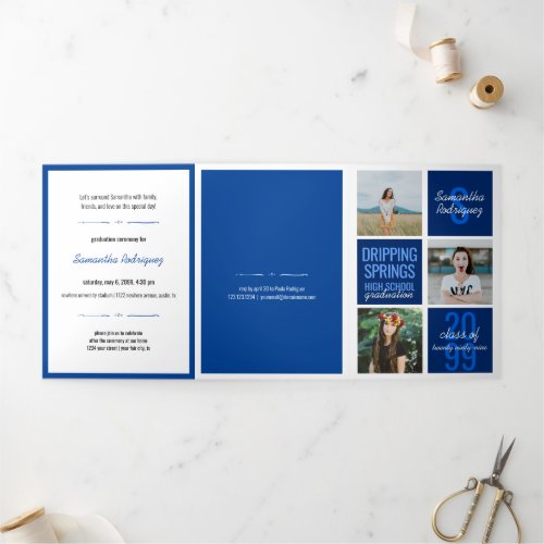 Blue 5_Photo Fun Boxes Graduation Tri_Fold Invitation