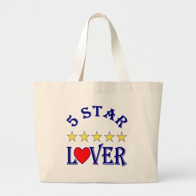 Blue 5 Star Lover Large Tote Bag (Front)