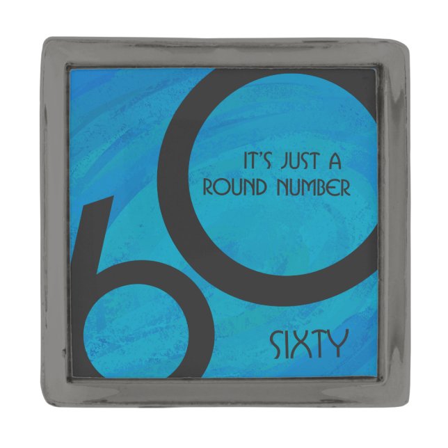 Blue 60 Decade Birthday Gunmetal Finish Lapel Pin (Front)