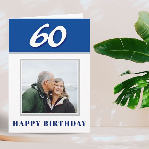 Blue 60th Birthday Custom Photo Personalized Card
