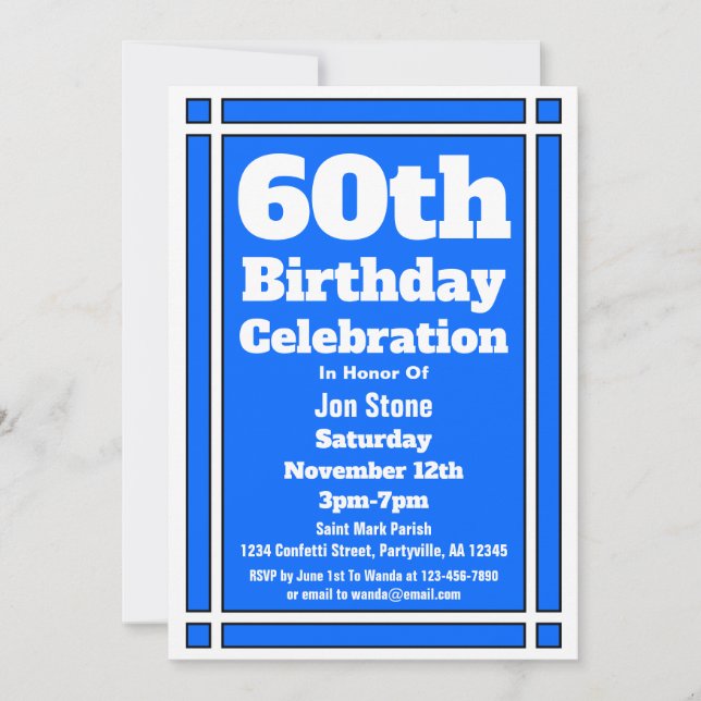 Blue 60th Birthday Invitation (Front)