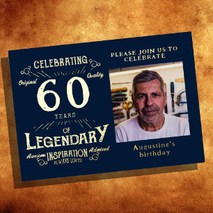 Blue 60th Birthday Vintage Gold Foil Invitation