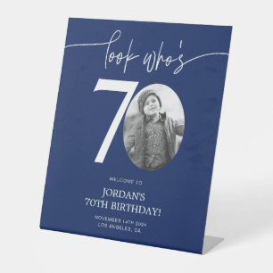 Blue 70th Birthday Welcome Sign Look Who's 70