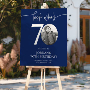 Blue 70th Birthday Welcome Sign Look Who's 70