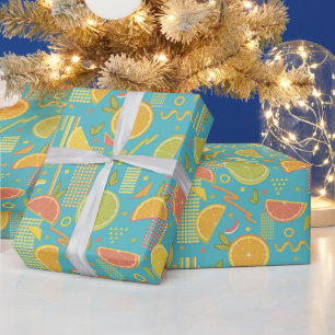 Blue 80’s Citrus Fruit Slices Wrapping Paper
