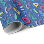 Blue 80s Memphis Pattern Wrapping Paper