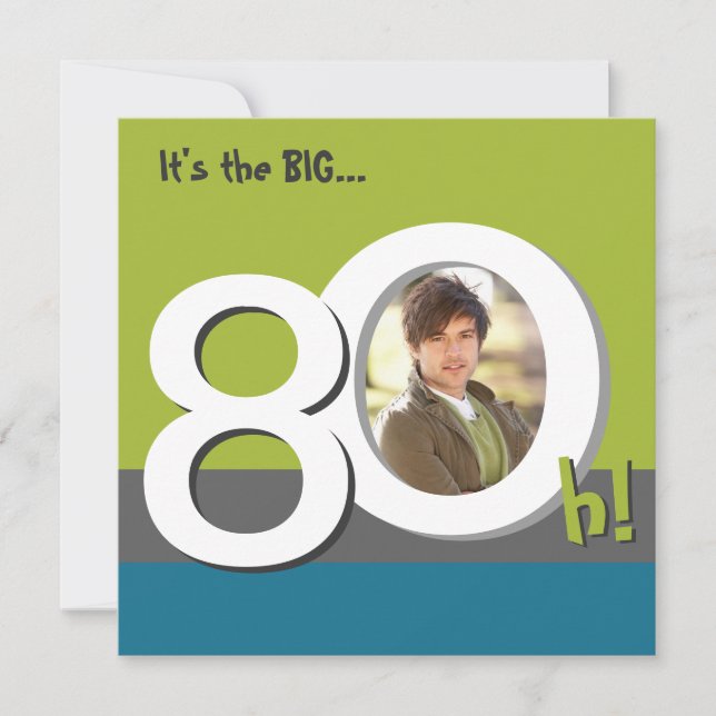 Blue 80th Big 8-Oh! Photo Template Birthday Party (Front)