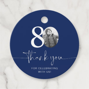 Blue 80th Birthday Thank You Favor Tags