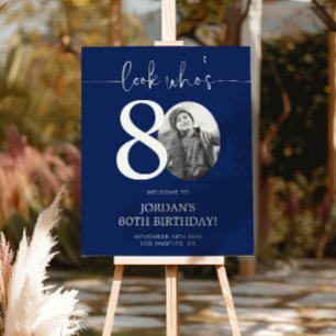 Blue 80th Birthday Welcome Sign Look Who's 80