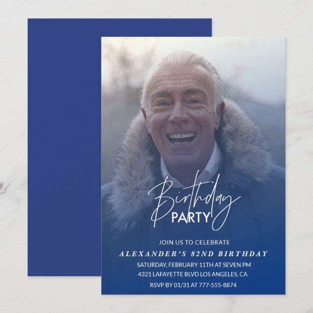 Blue 82nd birthday invitation Birthday party Photo (Front/Back)