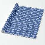[ Thumbnail: Blue 8-Bit Pixelated Look Brick Wall Pattern Wrapping Paper ]