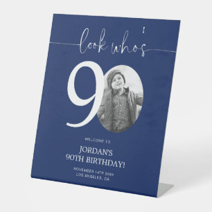 Blue 90th Birthday Welcome Sign Look Who's 90