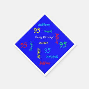 Blue 95th Birthday Party Repeating Name Paper Napkins