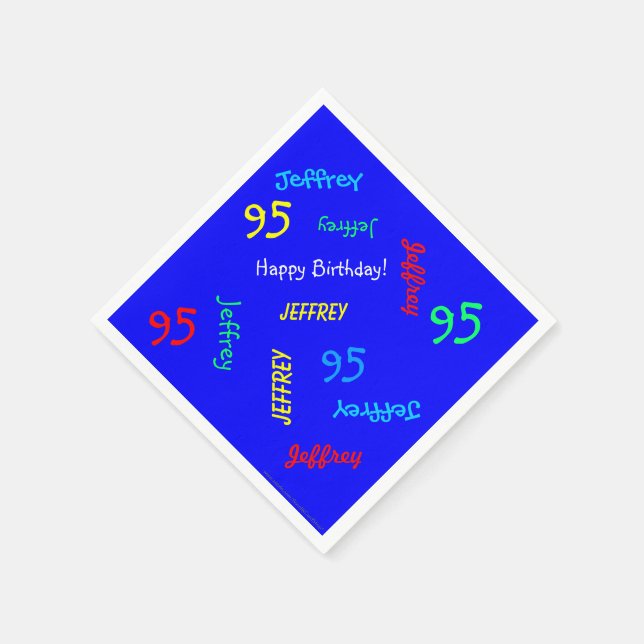 Blue 95th Birthday Party Repeating Name Paper Napkins (Corner)
