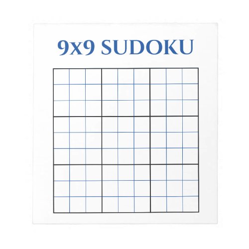 Blue 9x9 Blank Sudoku Grid Notepad