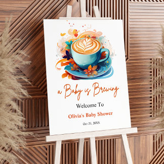 Blue A Baby is Brewing Baby Shower Welcome Foam Board