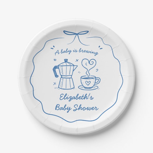 Blue A Baby Is Brewing Coffee Thank You Paper Plates (Front)