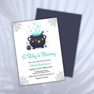 Blue A Baby is Brewing Halloween Baby Shower Invitation