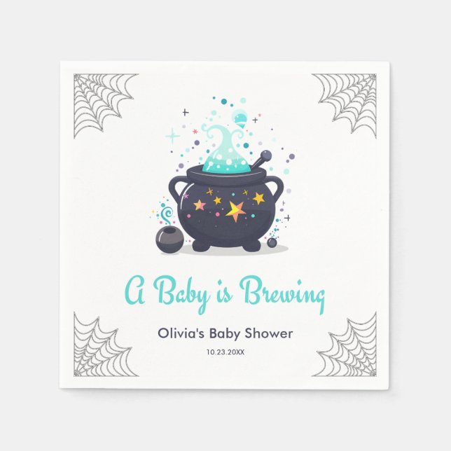 Blue A Baby is Brewing Halloween Baby Shower  Napkins (Front)
