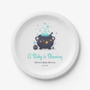 Blue A Baby is Brewing Halloween Baby Shower Paper Plates