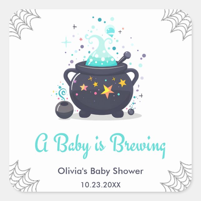 Blue A Baby is Brewing Halloween Baby Shower  Square Sticker (Front)