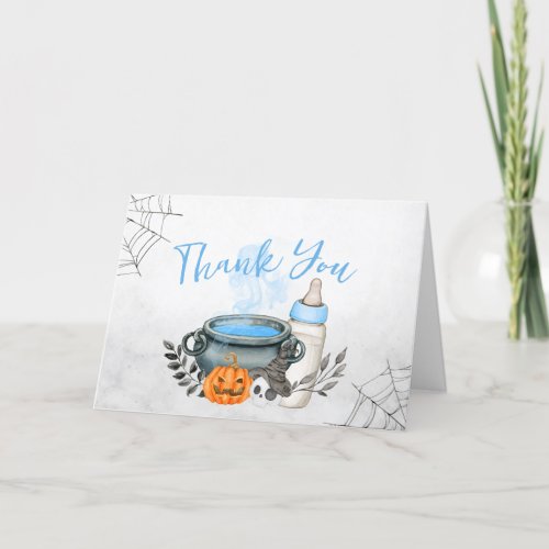Blue A Baby is Brewing Halloween Baby Shower  Thank You Card