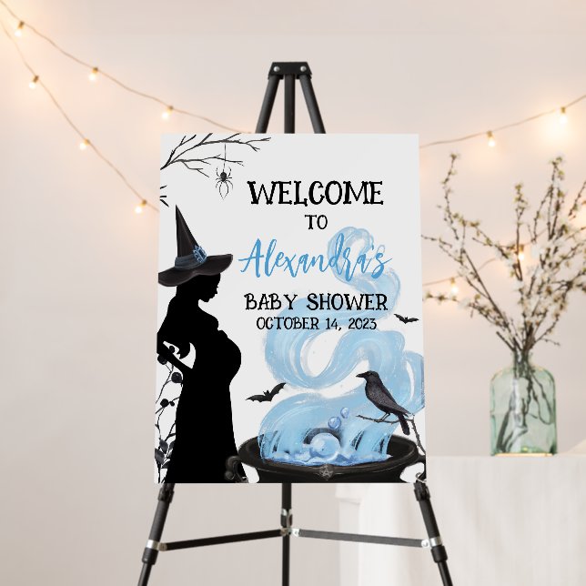 Blue A Baby is Brewing Halloween Welcome Sign (In Situ (Stand))