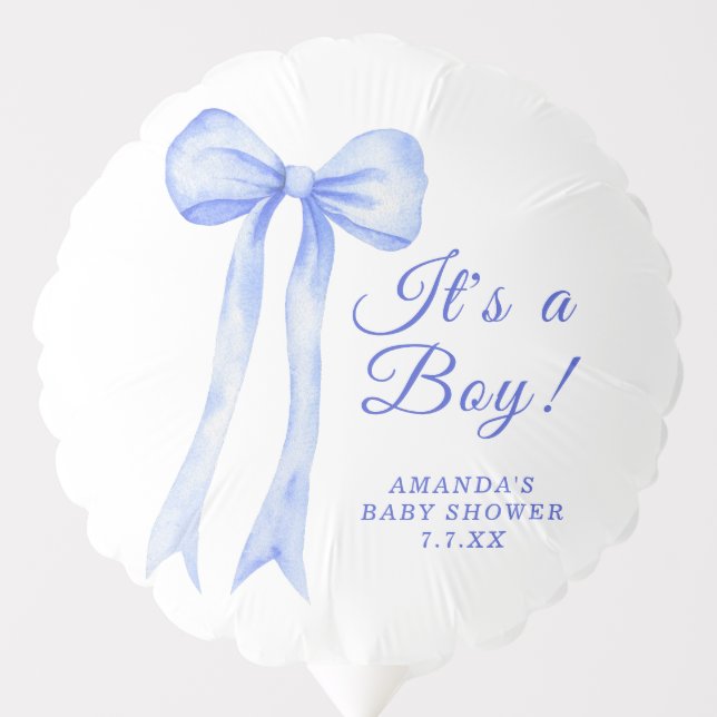 Blue a Bow It's a Boy Baby shower Balloon (Front)