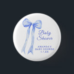 Blue a Bow It's a Boy Baby shower Button<br><div class="desc">Blue Watercolor a Bow Boy Baby Shower. Simple and elegant bow theme baby shower.</div>