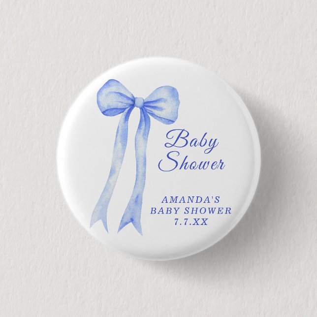 Blue a Bow It's a Boy Baby shower Button (Front)