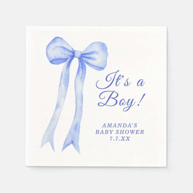 Blue a Bow It's a Boy Baby shower Napkins (Front)