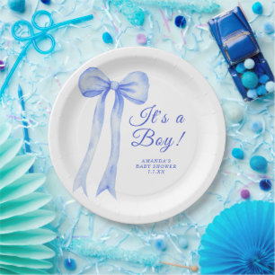 Blue a Bow It's a Boy Baby shower Paper Plates
