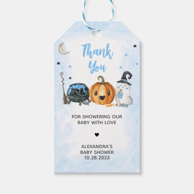Blue A Little Boo Baby Shower Favor Tags (Front)