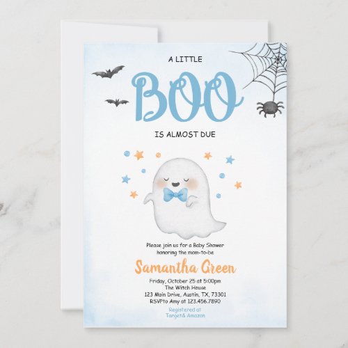 Blue A Little Boo Baby Shower Invitation