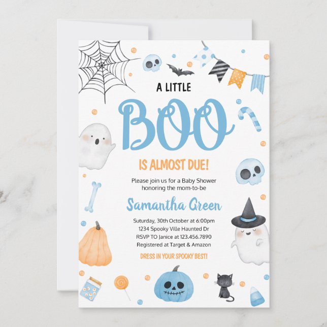 Blue A Little Boo Baby Shower Invitation (Front)