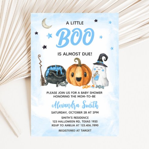 Blue A Little Boo Baby Shower Invitation
