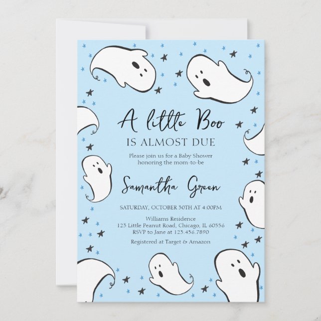 Blue A Little Boo Baby Shower  Invitation (Front)