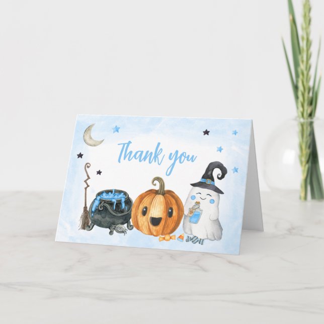 Blue A Little Boo Baby Shower Thank You Card (Front)