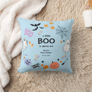Blue A Little Boo Cute Ghost Halloween Baby Shower Throw Pillow