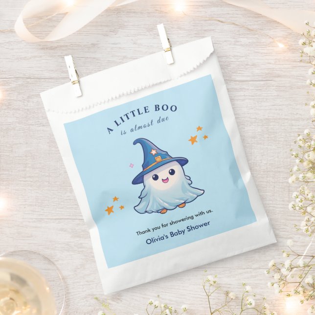 Blue A Little Boo Halloween Baby Shower  Favor Bag (Clipped)
