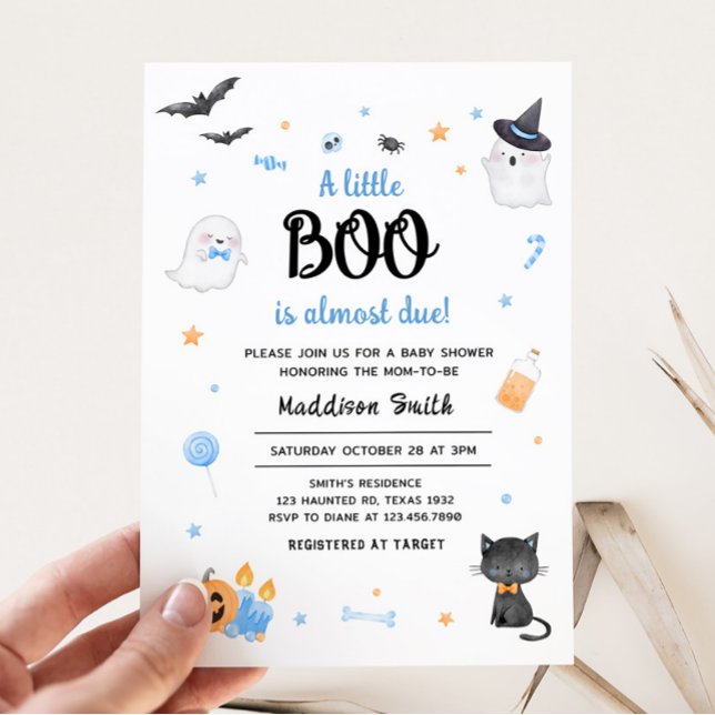 Blue A Little Boo Halloween Baby Shower Invitation (Blue A Little Boo Baby Shower Invitation)
