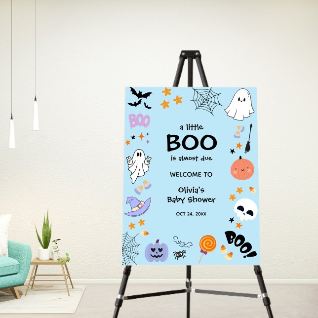 Blue A Little Boo Halloween Baby Shower Welcome  Foam Board (Blue A Little Boo Halloween Baby Shower Welcome Sign )